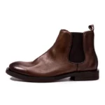 Brown pointed toe Chelsea boots for men, retro Martin boots, men's boots, British style round toe slip-on short boots for men - Image 3