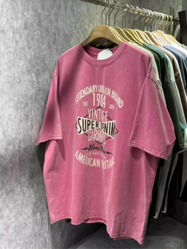 Overseas limited-time clearance ~ American-style right-shoulder retro fashion distressed men's and women's cotton short-sleeved T-shirts large size