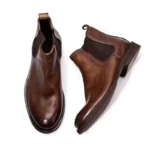 Brown pointed toe Chelsea boots for men, retro Martin boots, men's boots, British style round toe slip-on short boots for men - Image 2