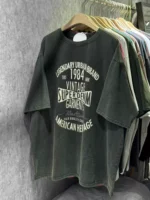 Overseas limited-time clearance ~ American-style right-shoulder retro fashion distressed men's and women's cotton short-sleeved T-shirts large size - Image 2